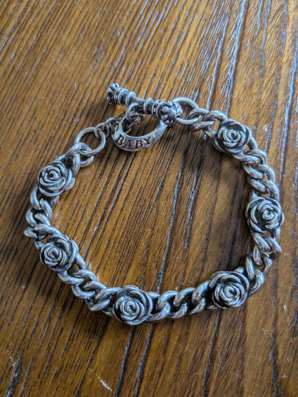 King Baby .925 Sterling Silver Rose Toggle Bracelet